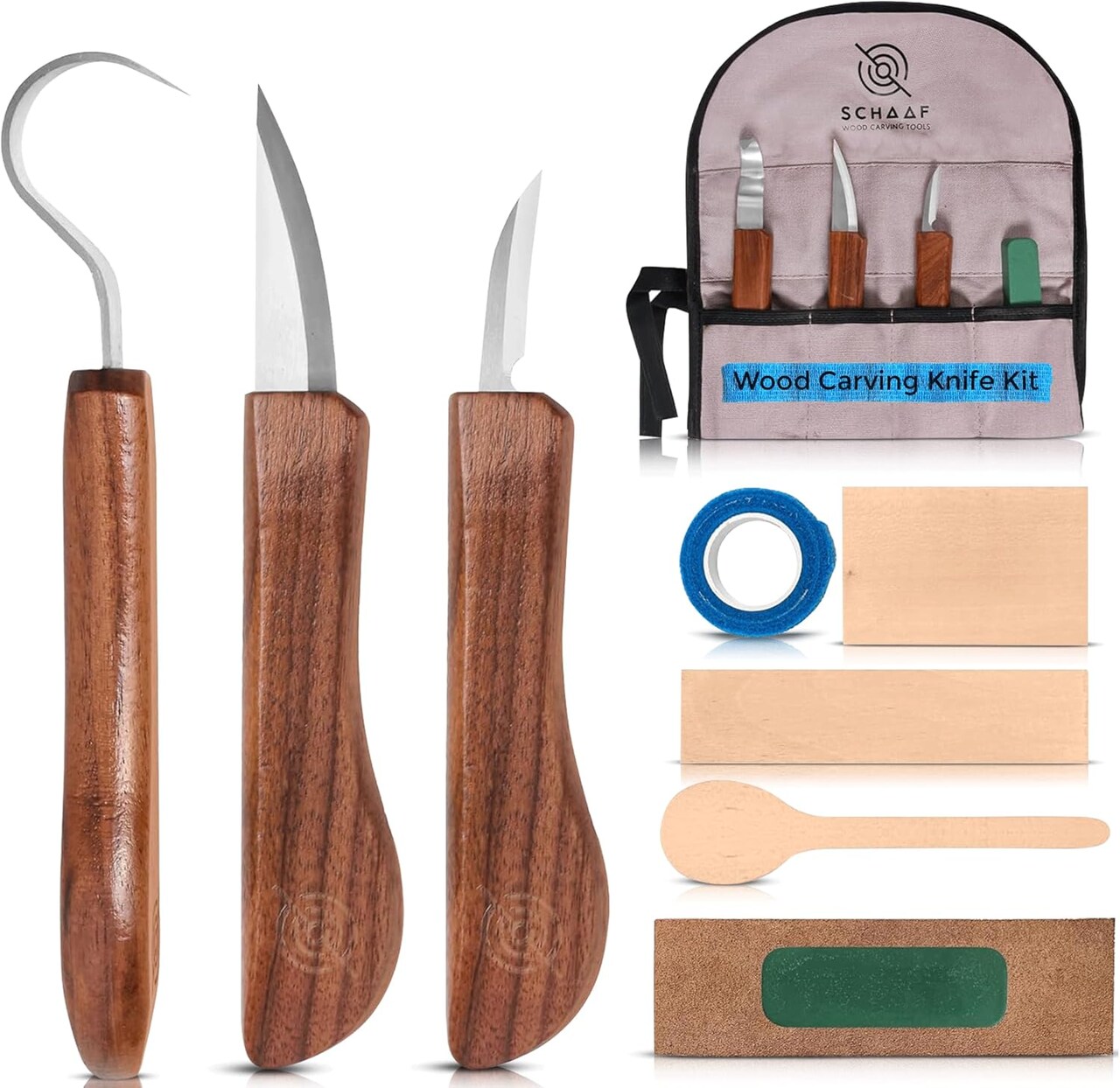 Beginner-Friendly Wood Carving Kit – 3-Piece Whittling Knife Set with Spoon Carving Knife, Basswood Blocks & Step-by-Step Learning Videos – Schaaf Tools Wood Whittling Kit for Beginners